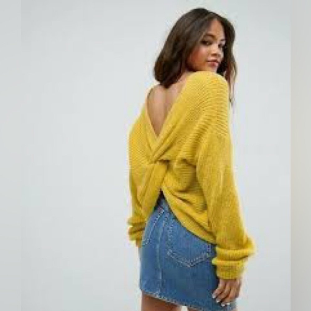 ASOS Chunky Twist-Back Sweater in Mustard Yellow size 10